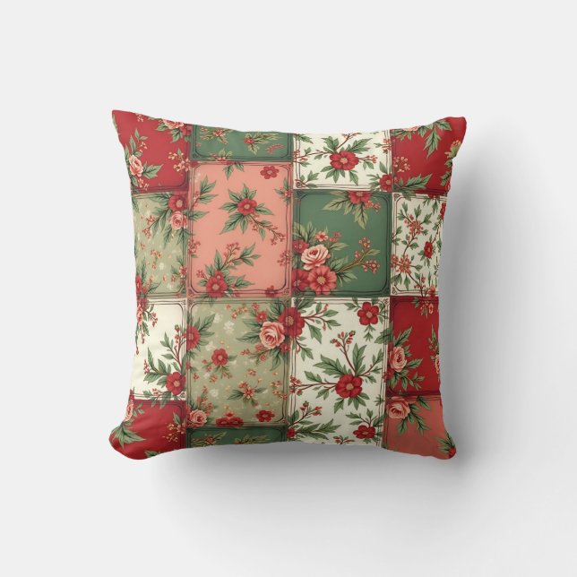 Almofada Padrão de Colcha de Natal Floral Vintage Caprichos (Frente)