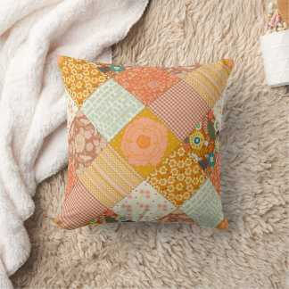 Almofada Padrão de Colcha Xadrez Floral de Outono Cottageco