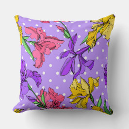 Almofada Padrão de colheita floral roxo de tinta gravada