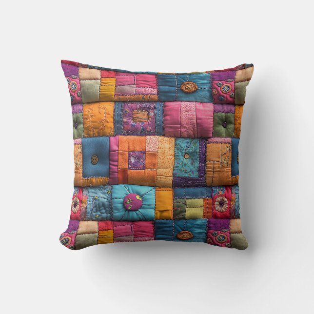 Almofada Padrão de Colisão de Patchwork Whimsical: Design c (Frente)
