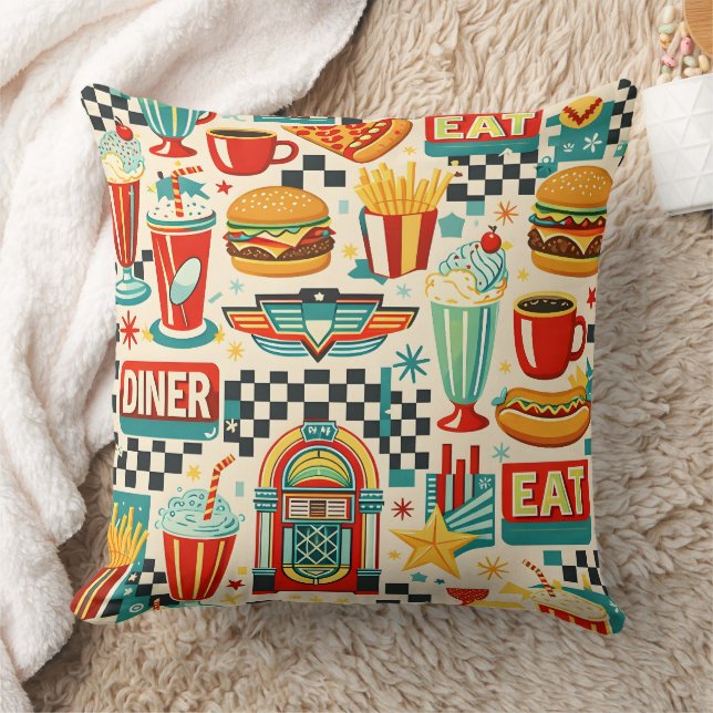 Almofada Padrão de comida de lanchonete retrô dos anos 50 v (Cobertor)