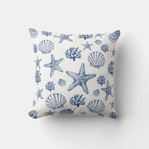 Almofada Padrão de Concha de Mar Branco Marinho Design Cost