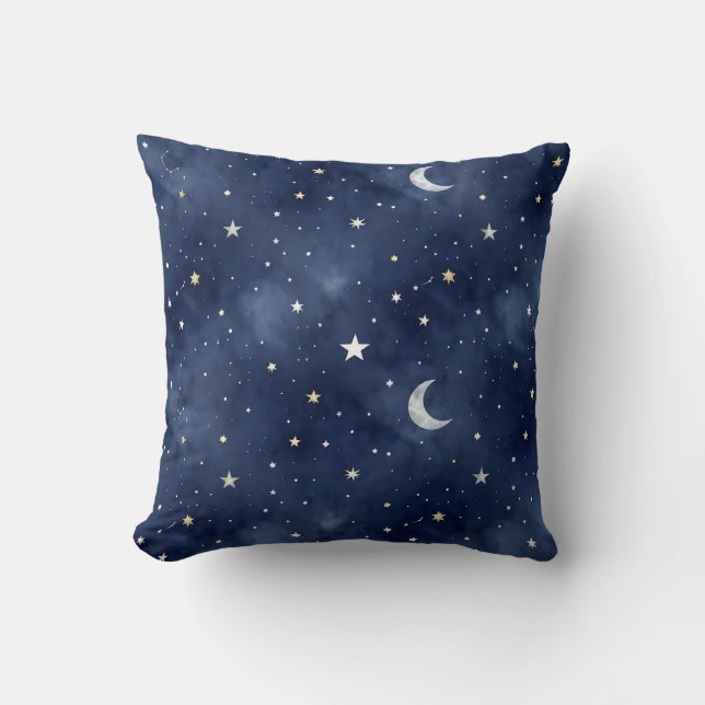 Almofada Padrão de Constelações da Lua da Noite Estrelada (Frente)