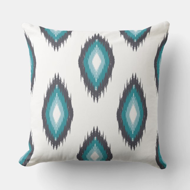 Almofada Padrão de cor azul e branco Ikat sem costura (Frente)