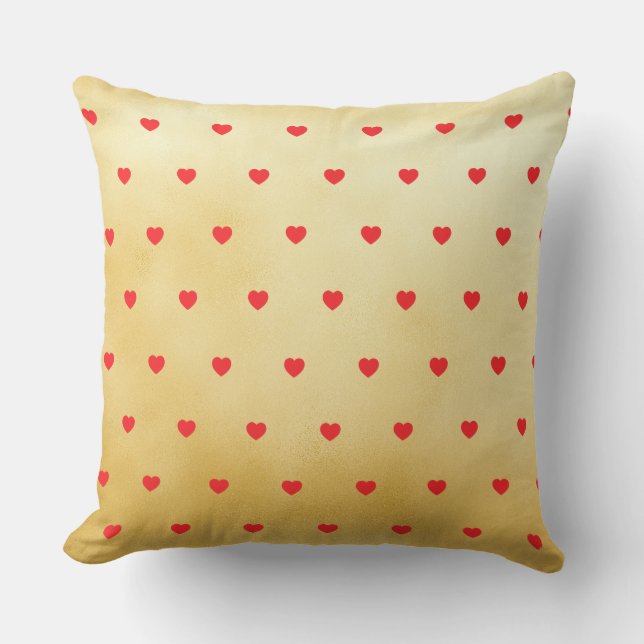 Almofada Padrão de Coração de Amor Vermelho e Dourado (Frente)