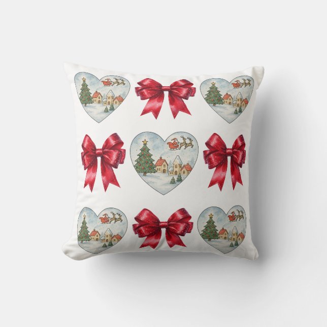 Almofada Padrão de Coração e Laços da Coquete de Natal (Frente)