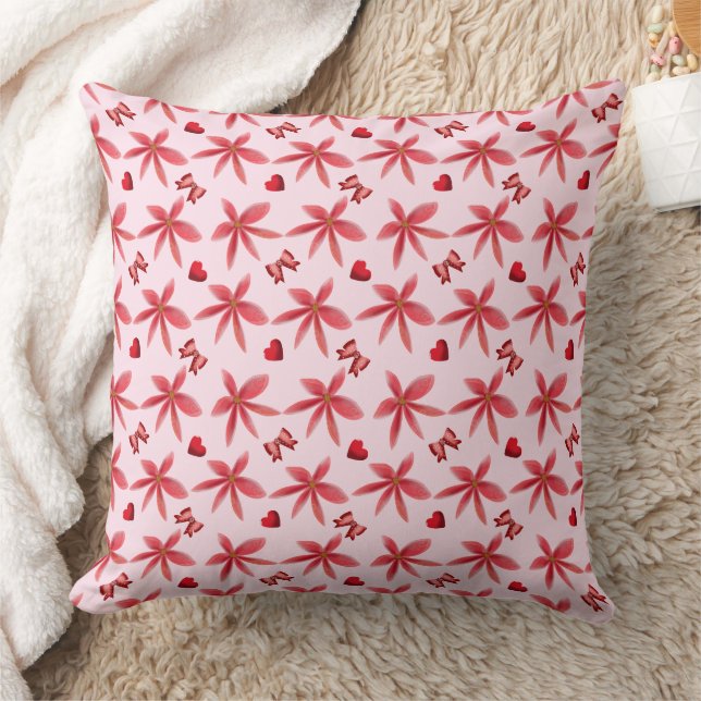 Almofada Padrão de Coração Floral Vermelho Fofo Sem Costura (Cobertor)
