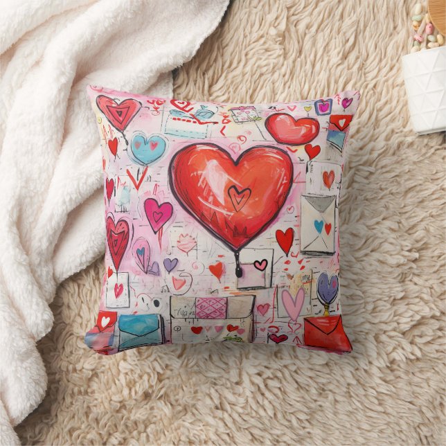 Almofada Padrão de Corações Cômicos e Letras de Amor (Cobertor)