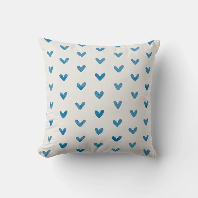Almofada Padrão de Corações de Amor Azul Desligado (Frente)