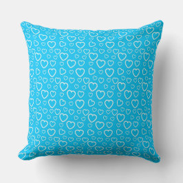 Almofada Padrão de Corações de Amor Azul e Branco Médio