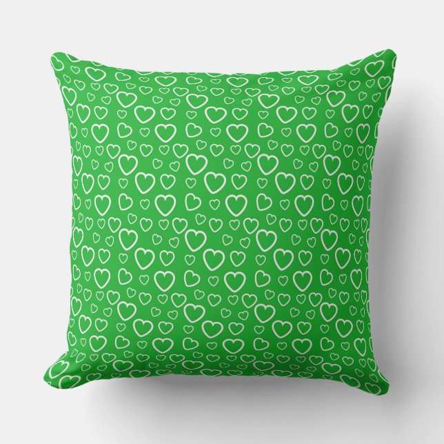 Almofada Padrão de Corações de Amor Verde e Branco (Frente)