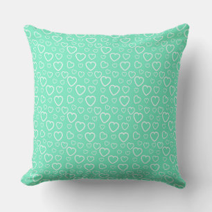Almofada Padrão de Corações de Amor Verde Menta e Branco