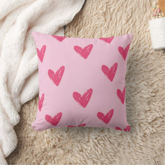 Almofada Padrão de Corações Desenhados à Mão Rosa Fofo Deco