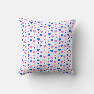 Almofada Padrão de Corações Rosa e Azul e Pontos