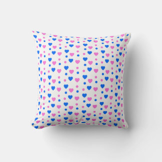 Almofada Padrão de Corações Rosa e Azul e Pontos