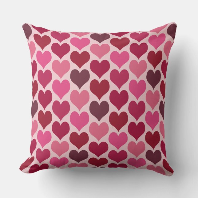 Almofada Padrão de Corações Rosa e Vermelho (Frente)