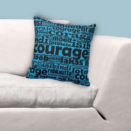 Almofada Padrão de Coragem Azul e Preto do Tipo Multilíngue