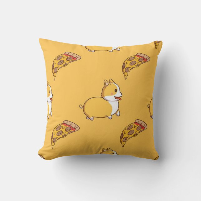 Almofada Padrão de Corgi e Fatia de Pizza (Frente)