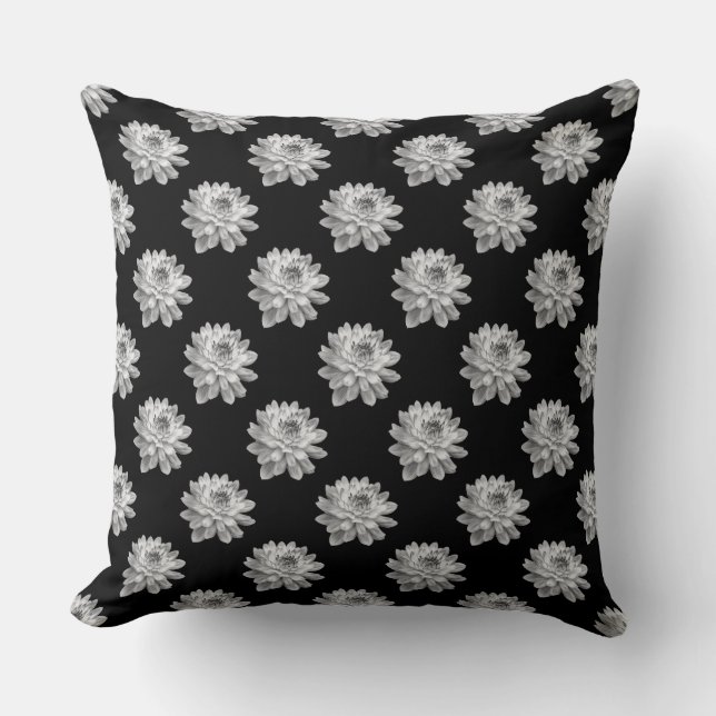 Almofada Padrão de crisântemo - Monocromo em Preto (Frente)
