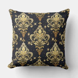 Almofada Padrão de Damasco Floral Real Brilhante Preto e Do
