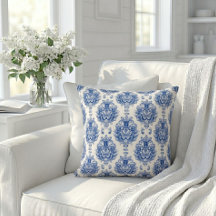 Padrão de damasco mediterrâneo branco azul elegant