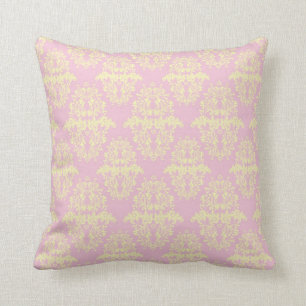 Almofada Padrão de Damasco Rosa e Amarelo Claro