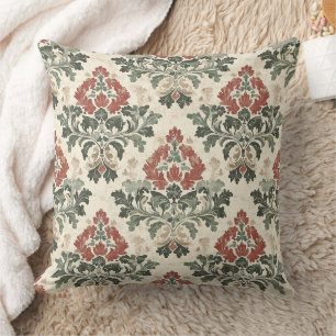 Almofada Padrão de Damasco Vermelho Verde Vintage (6)