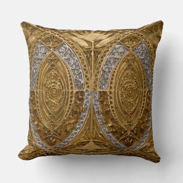 Almofada Padrão De Deco De Arte De Prata E Dourada (Frente)