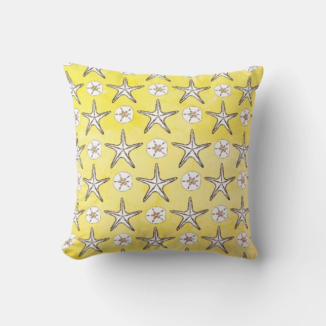 Almofada Padrão De Desenho Do Dólar De Starfish Em Amarelo (Frente)