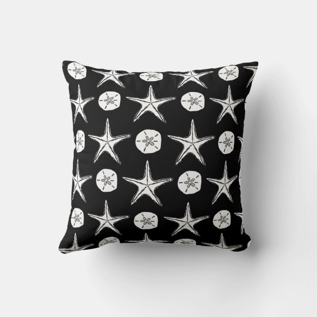 Almofada Padrão De Desenho Do Dólar De Starfish Em Preto (Verso)