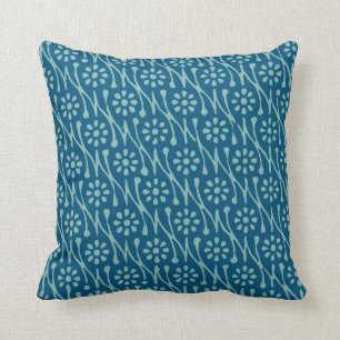 Almofada Padrão de Desenho Floral de Na moda Batik em Azul