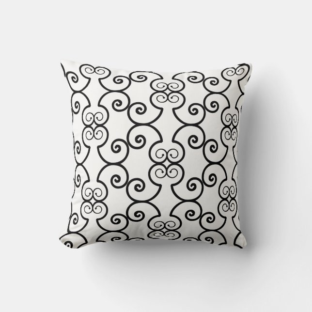 Almofada Padrão de design espiral preto em branco (Frente)