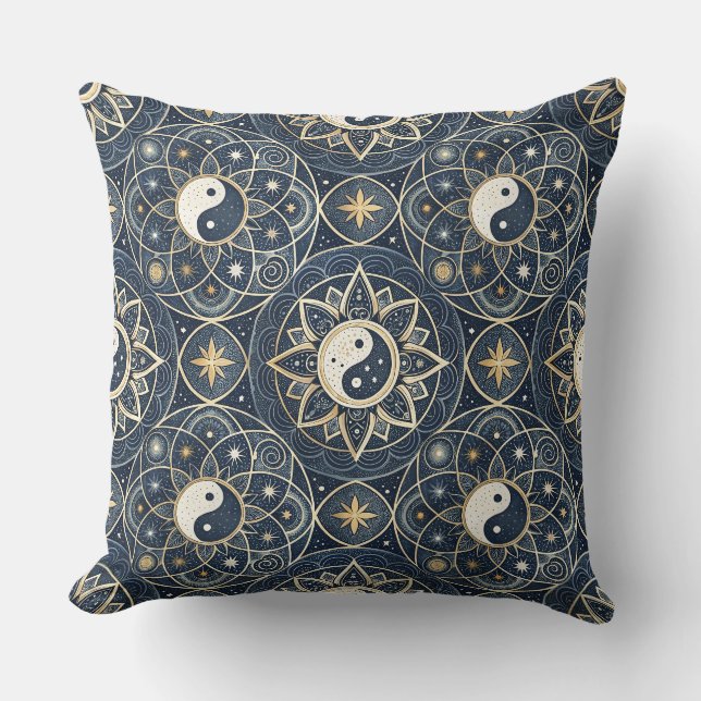 Almofada Padrão de Design Mandala Harmonia Celestial Yin Ya (Frente)