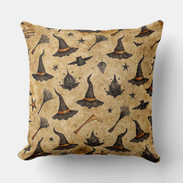 Almofada Padrão de Dia das Bruxas Vintage Hats & Broomstick