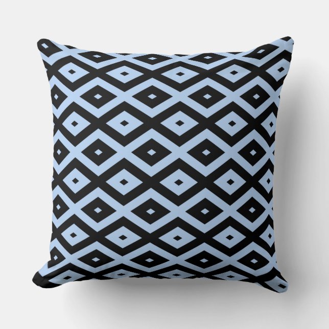 Almofada Padrão de diamante azul pálido e preto (Frente)