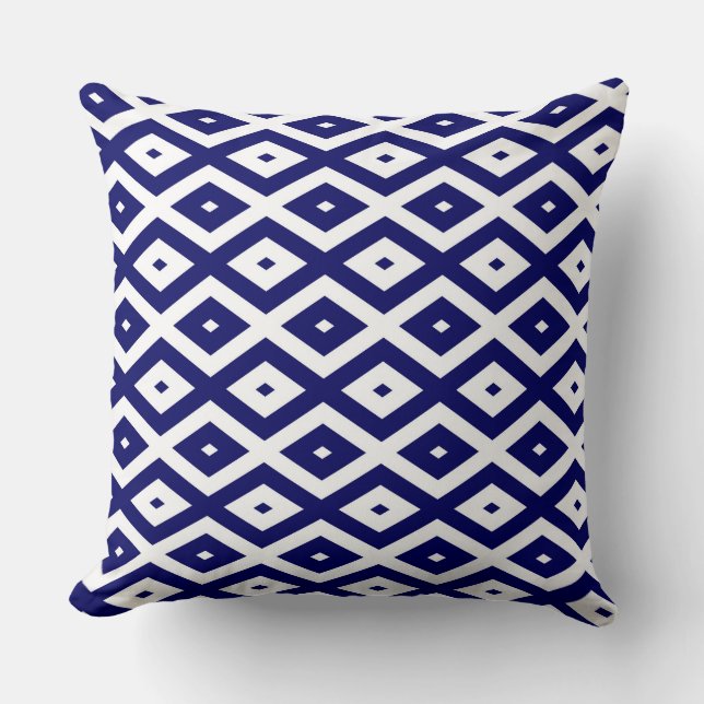 Almofada Padrão de diamante branco e azul-marinho (Frente)