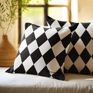 Almofada Padrão de Diamante de Harlequin Preto e Branco
