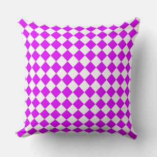 Almofada Padrão de Diamante do Verificador Branco Roxo