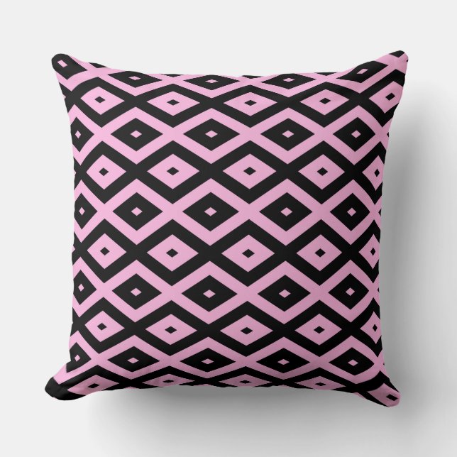 Almofada Padrão de diamante rosa pálido e preto (Frente)