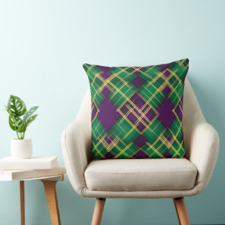ALMOFADA PADRÃO DE DIAMANTE VERDE E ROXO ORNADO
