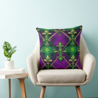 ALMOFADA PADRÃO DE DIAMANTE VERDE E ROXO ORNADO