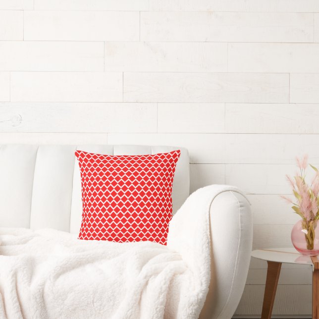 Almofada Padrão de diamante vermelho e branco (Sofá)