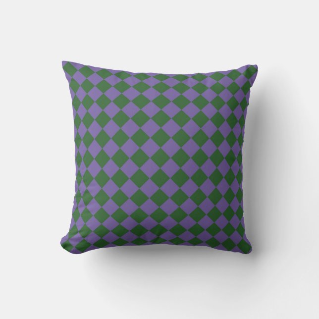 Almofada Padrão de Diamante Xadrez Verde Roxo  (Frente)