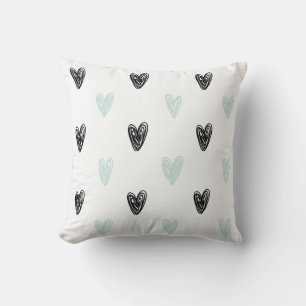 Almofada Padrão de Doodles de Mint e Black Hearts Personal
