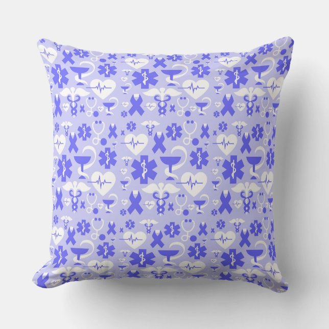 Almofada padrão de elemento de farmácia branco azul (Frente)