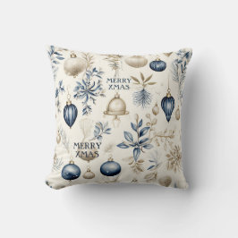Almofada Padrão de Enfeites de natal azuis e beges