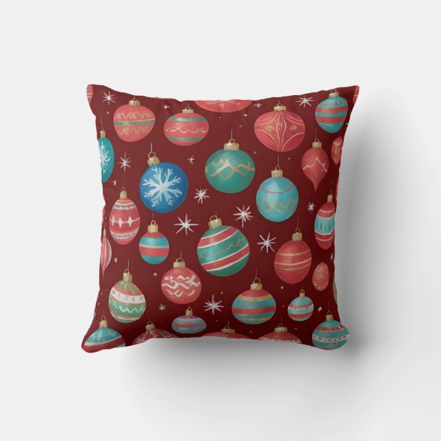 Almofada Padrão de enfeites de natal coloridos (Verso)