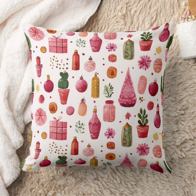 Almofada Padrão de enfeites de Natal de cacto rosa (Cobertor)