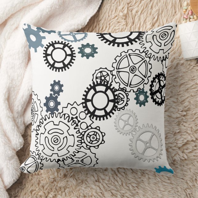 Almofada Padrão de engrenagens brancas de Cinza azul para a (Cobertor)