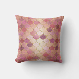 Almofada Padrão de Escala de Sereia do Shimmer Dourado rosa